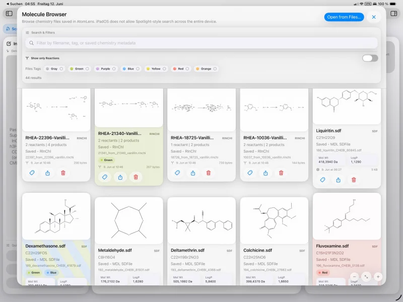 AtomLens on iPad showing repository cards and tag filters.